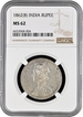 Rare NGC MS 62 Graded Silver One Rupee  Coin of Bombay Mint of Victoria Queen of 1862.