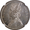 Rare NGC MS 61 Graded Silver One Rupee Coin of Victoria Queen of Bombay Mint of 1862.