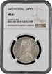 Rare NGC MS 61 Graded Silver One Rupee Coin of Victoria Queen of Bombay Mint of 1862.