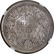 Extremely Rare Top Pop  NGC MS 64 Graded Silver One Rupee Coin of Bombay Mint of Victoria Queen of 1862.