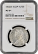 Extremely Rare Top Pop  NGC MS 64 Graded Silver One Rupee Coin of Bombay Mint of Victoria Queen of 1862.