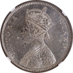 Scarce NGC MS 61 Graded Silver One Rupee Coin of Victoria Queen of Bombay Mint of 1862.