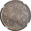 Rare NGC MS 62 Graded Silver One Rupee Coin of Victoria Queen of 1862 of Bombay Mint.