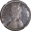 Very Rare NGC MS 62 Graded Silver One Rupee Coin of Bombay Mint of 1874 of Victoria Queen.