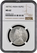 Rare NGC MS 62 Graded Silver One Rupee Coin of Calcutta Mint of Victroia Empress of 1877.