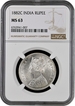 Rare NGC MS 63 Graded 1882 Silver One Rupee Coin of Calcutta Mint of Victroia Empress.