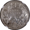 Rare NGC MS 62 Graded Silver One Rupee Coin of Victoria Empress of Bombay Mint of 1884.