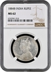 Rare NGC MS 62 Graded Silver One Rupee Coin of Victoria Empress of Bombay Mint of 1884.