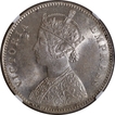 Rare NGC MS 63 Graded 1885 Silver One Rupee Coin of Victoria Empress of Bombay Mint.