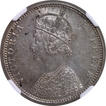 Scarce NGC MS 61 Graded Silver One Rupee Coin of Victoria Empress of Bombay Mint of 1886.