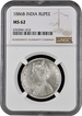 Rare NGC MS 62 Graded Sivler One Rupee Coin of Victoria Empress of Bombay Mint of 1886.