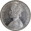 Scarce Uncirculated B incused inverted Silver One Rupee Coin of Victoria Empress of Bombay Mint of 1887.