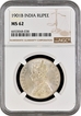 Rare NGC MS 62 Graded Silver One Rupee Coin of 1901 of Bombay Mint of Victoria Empress.