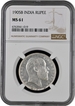 Rare NGC MS 61 Graded 1905 Silver One Rupee Coin of KIng Edward VII of Bombay Mint.