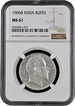 Rare NGC MS 61 Graded Silver One Rupee Coin of KIng Edward VII of Bombay Mint of 1906.