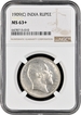 Rare NGC MS 63+ Graded Silver One Rupee Coin of King Edward VII of Calcutta Mint of 1909.