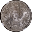 Scarce NGC MS 63 Graded 1914 Silver One Rupee Coin of Calcutta Mint of King George V.