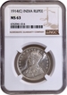 Scarce NGC MS 63 Graded 1914 Silver One Rupee Coin of Calcutta Mint of King George V.