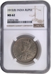 Very Rare NGC MS 62 Graded Silver One Rupee Coin of King George V of Bombay Mint of 1915.