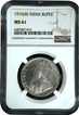 NGC MS 61 Graded 1916 of King George V of Silver One Rupee Coin of Bombay Mint.