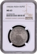 NGC MS 63 Graded Silver One Rupee Coin of of King George VI of Bombay Mint of 1942.