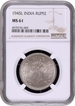 NGC MS 61 Graded Silver One Rupee Coin of King George VI of Lahore Mint of 1945.