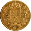 Gold Twenty Francs Coin of King Charles X of France of 1830.