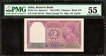 Rare PMG 55 Graded Two Rupees Banknote of King George VI Signed by J B Taylor of 1943 of British India.