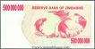 Paper Money of Zimbabwe, 500 Million Dollars of 2008 issued.