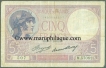 Paper Money of France, 5 Francs of1939 issued.