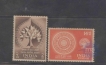 1956,  Set of Two Stamps, 2 Diff Stamps of 2500th Buddha Jayanti issued by India - Brown Gum .