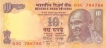 10 Rupees Bank Note of India of D. Subbarao Govenor of 2009 issued.