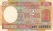 2 Rupees Bank Note of India of R.N. Malhotra Governor of 1985 issued