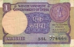 1 Rupee Bank Note of India of Montek Singh Ahluwalia Governor of 1991 issued.