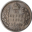 Silver Quarter Rupee Coin of King Edward VII of Calcutta Mint of 1910.