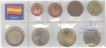 Set of Bi-Metal Coins of One Euro Cent, Two Euro Cent, Five Euro Cent, Ten Euro Cent, One Euro, Two Euro, Twenty Euro Cent, Fifty Euro Cent of Spain.