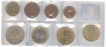 Set of Bi-Metal Coins of One Euro Cent, Two Euro Cent, Five Euro Cent, Ten Euro Cent, One Euro, Two Euro, Twenty Euro Cent, Fifty Euro Cent of France.