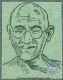 Newsprint Dull-Blue Green Colour of Triangle Shaped of Gandhi.