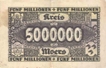 Paper money of Five Million Mark of Germany.