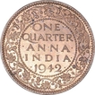 Bronze One Quarter Anna Coin of King George VI of Calcutta Mint of 1942.