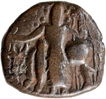 Copper Coin of Vasudeva I of Kushan Dynasty of Shiva and Nandi Type.