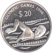 Tuvalu Twenty Dollars Proof Coin of Olympic Games of Swimming of 1996.