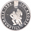 Norway Silver Hundred Kroner Proof Coin of Olympic Games of Hokey of 1994.