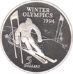 New Zealand Silver Five Dollars Proof Coin of Winter Olympic Games of 1994.